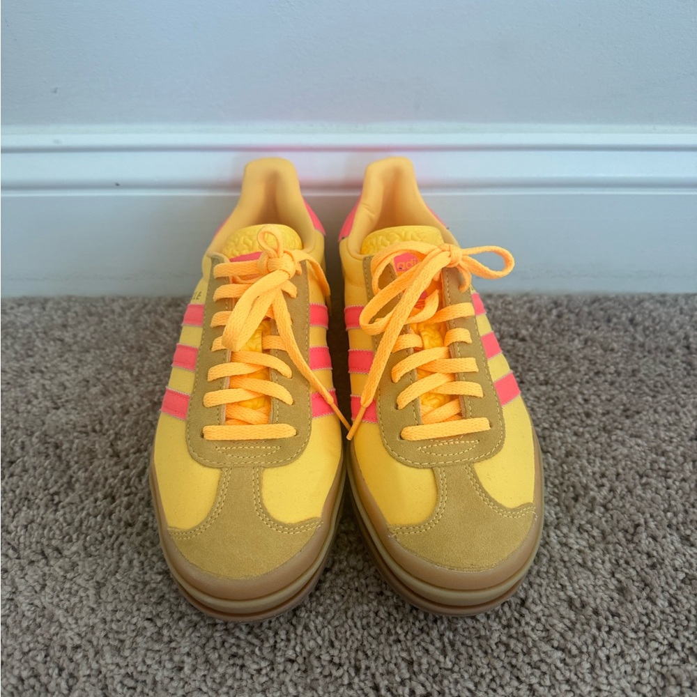 Adidas Gazelle Bright Yellow and Pink Sneakers